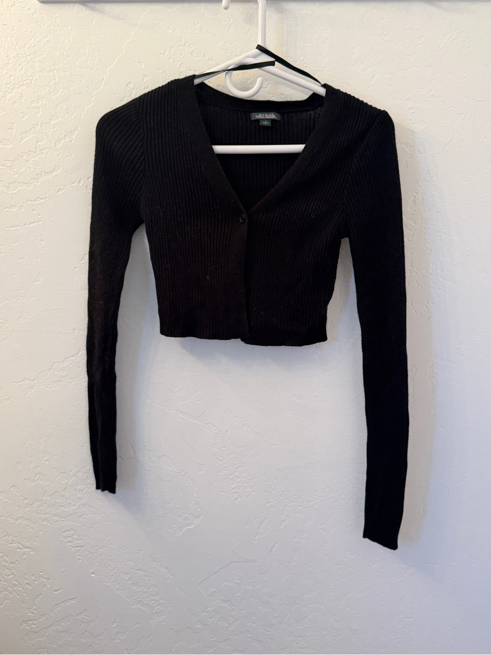 wild fable Black Ribbed Cropped V-Neck Cardigan